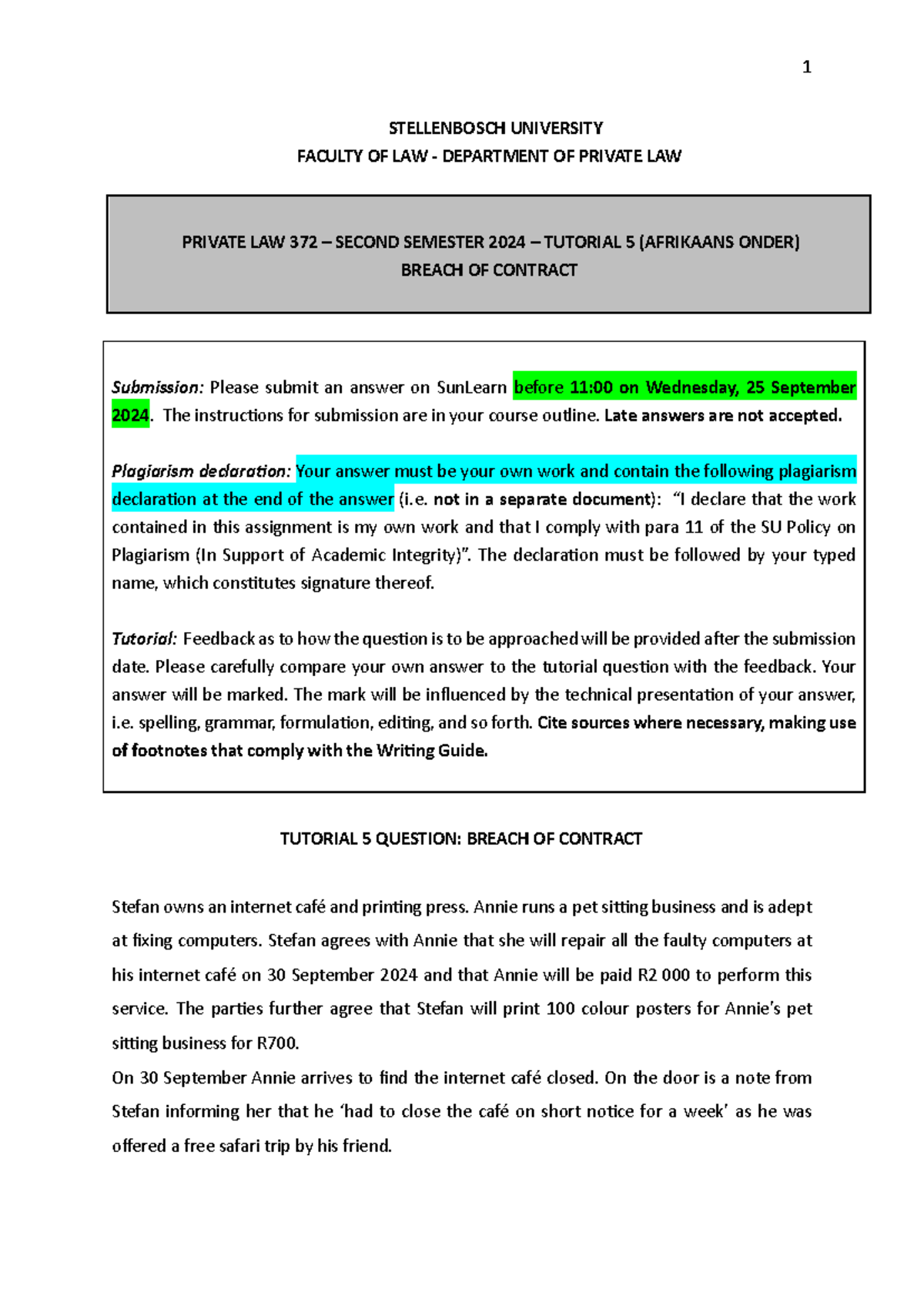 Contracts Tutorial 2: Understanding Non-Variation Clauses - Studocu