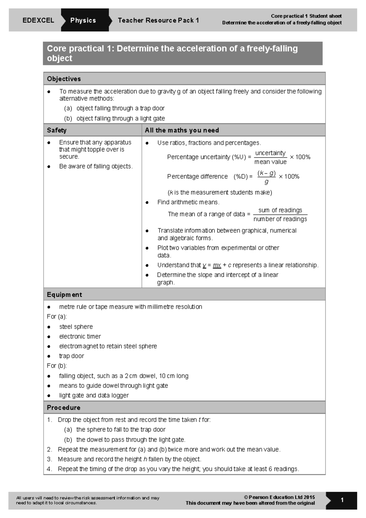 EDEXCEL Physics Core Practical 1: Measuring Acceleration of Objects ...