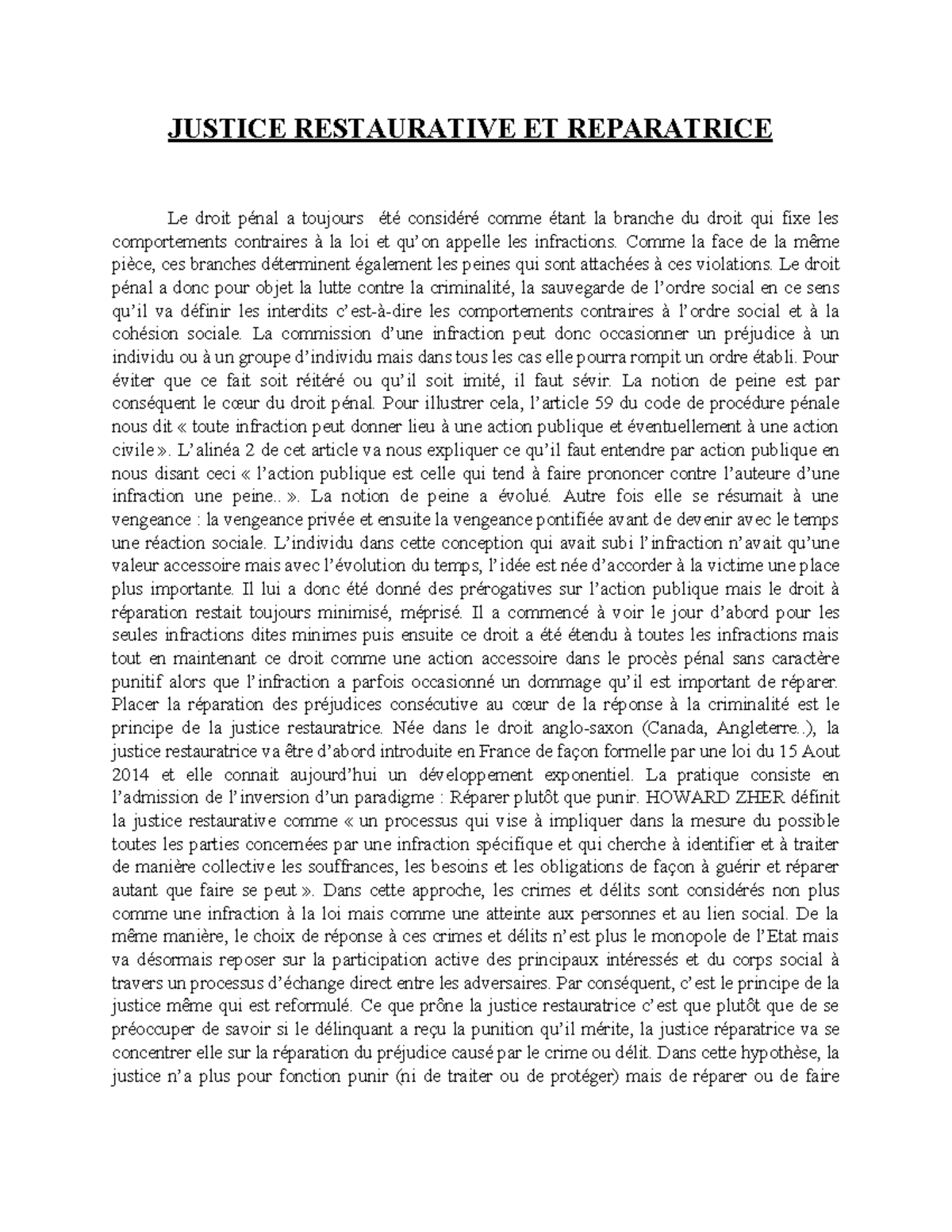 Justice Restaurative et Réparatrice : Analyse du Droit Pénal au ...