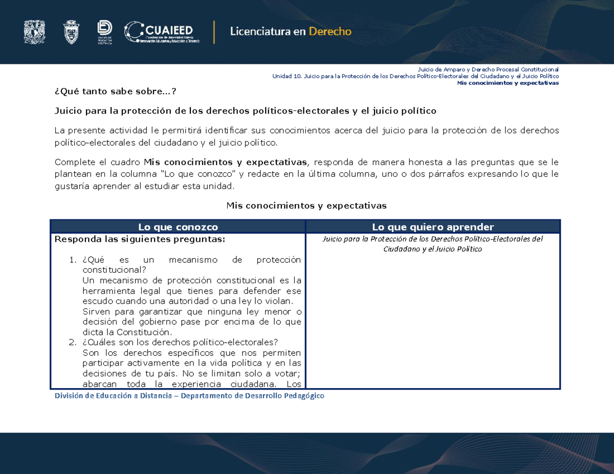 Juicio de Amparo y Derecho Procesal Constitucional U10: Expectativas y ...