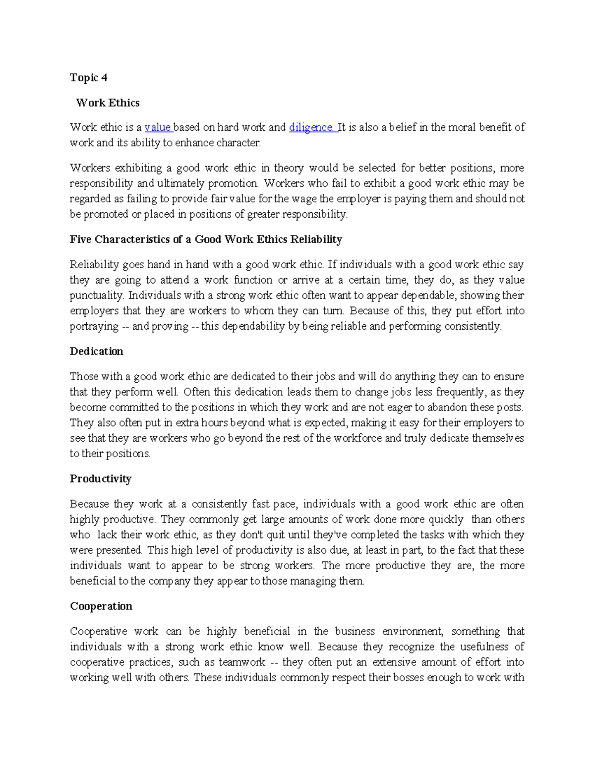 Topic 4: Work Ethics - Key Concepts and Principles - Studocu