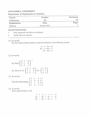 Math 204 Midterm and Solutions Winter 2023 - Math 204, Class test ...