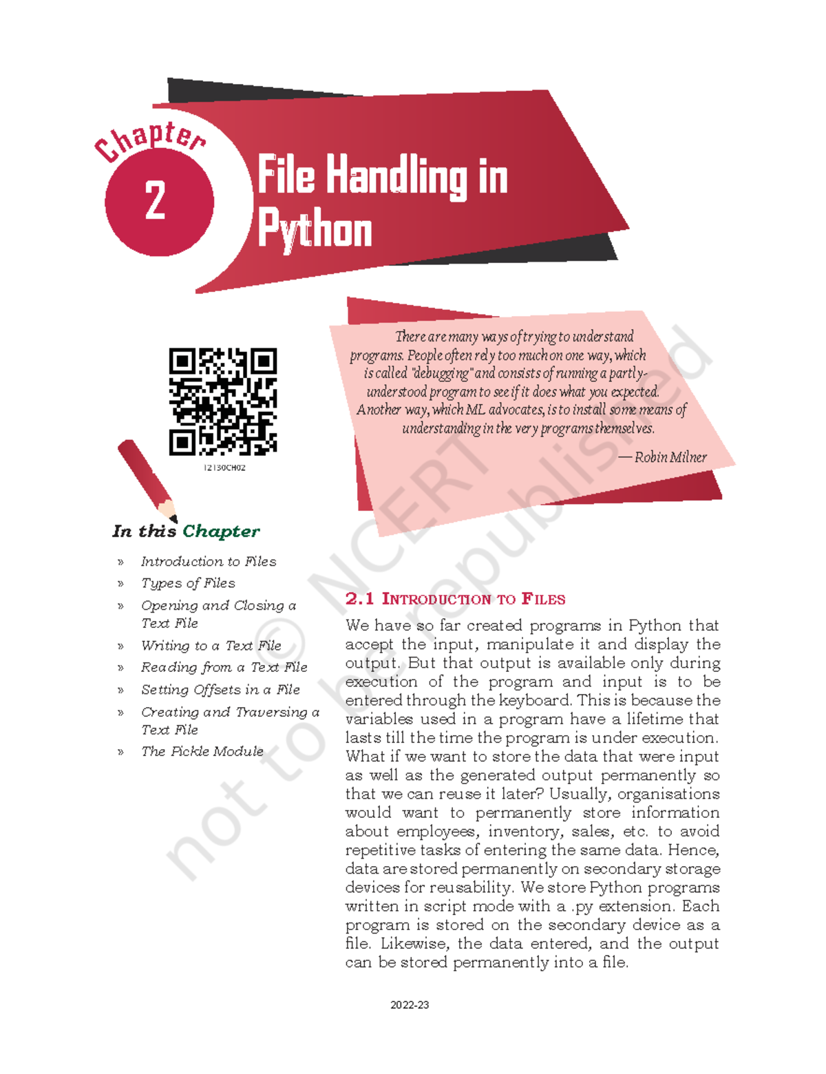 Lecs102 - Chapter 2: File Handling in Python - Studocu