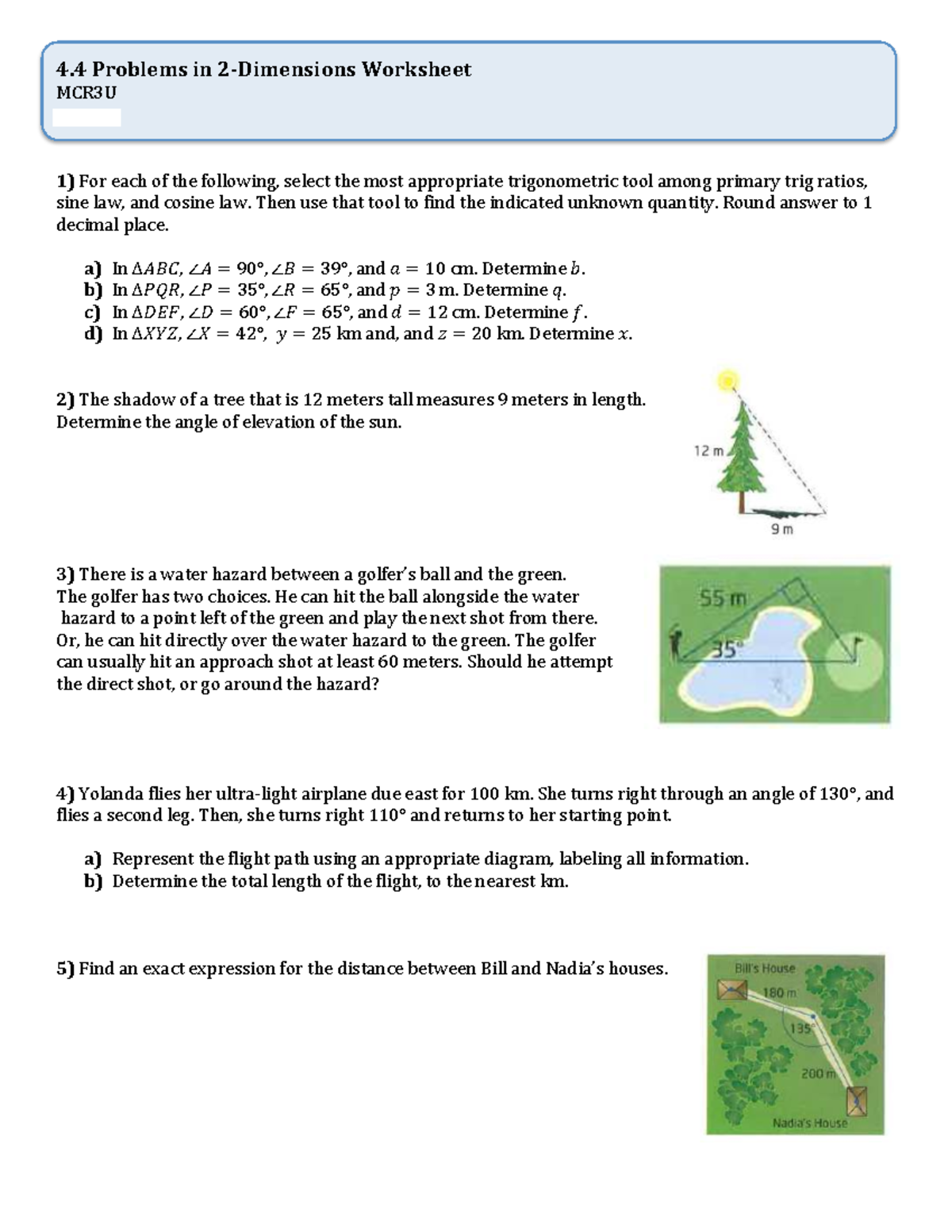 MCR3U Trigonometry Worksheet 4.4: Problem Solving Techniques - Studocu