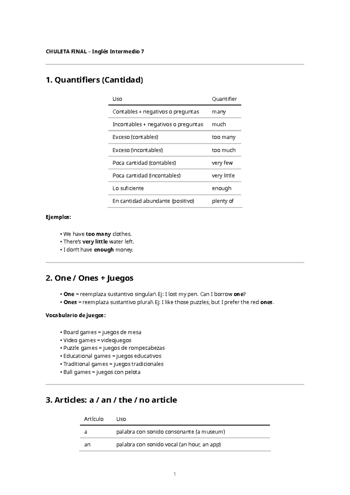 Chuleta Final - Inglés Intermedio 7: Resumen y Ejercicios - Studocu