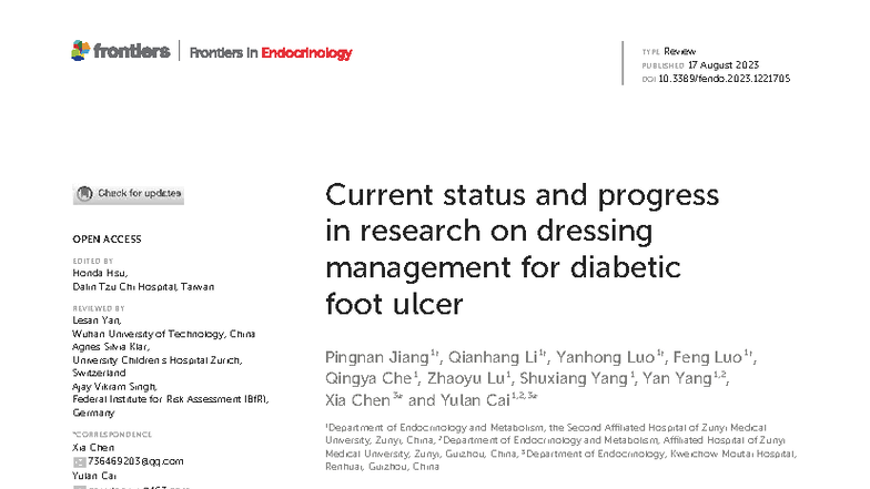 Current Advances in Dressing Management for Diabetic Foot Ulcers - Studocu