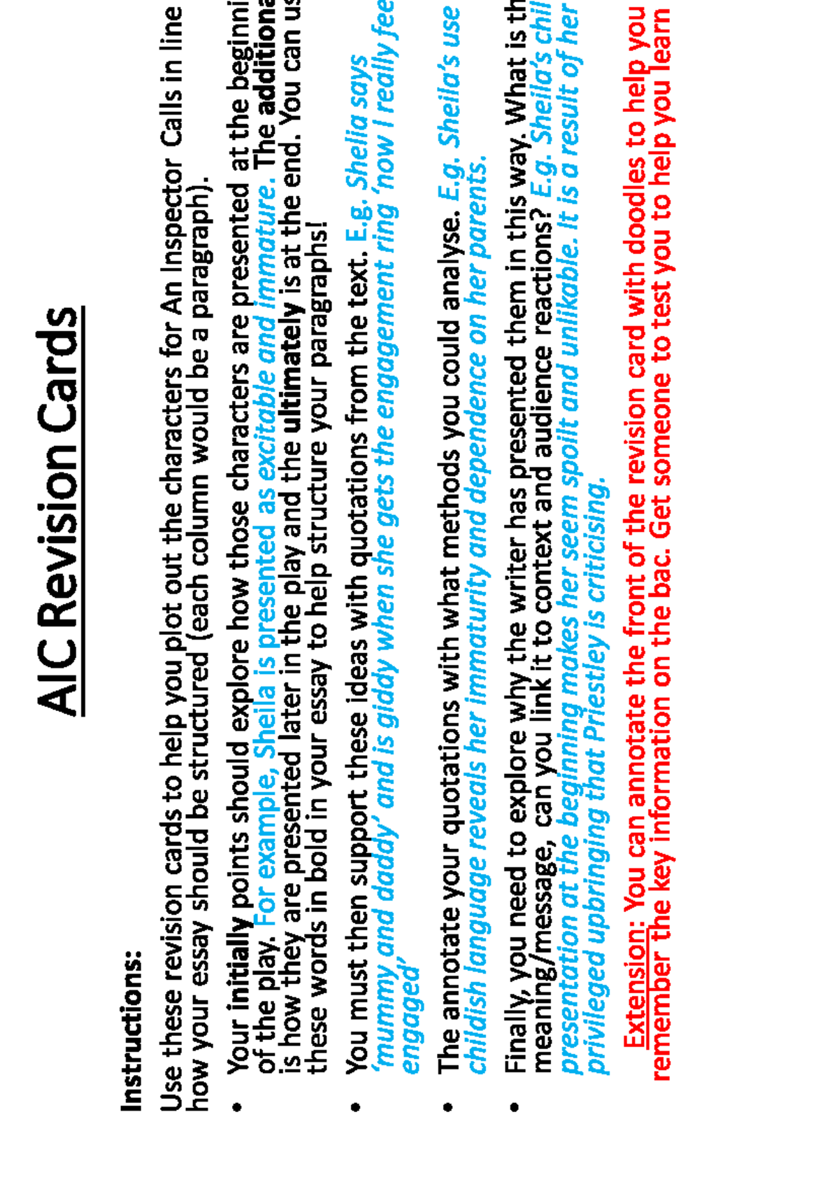 AIC Revision Cards: Character Analysis for An Inspector Calls ...