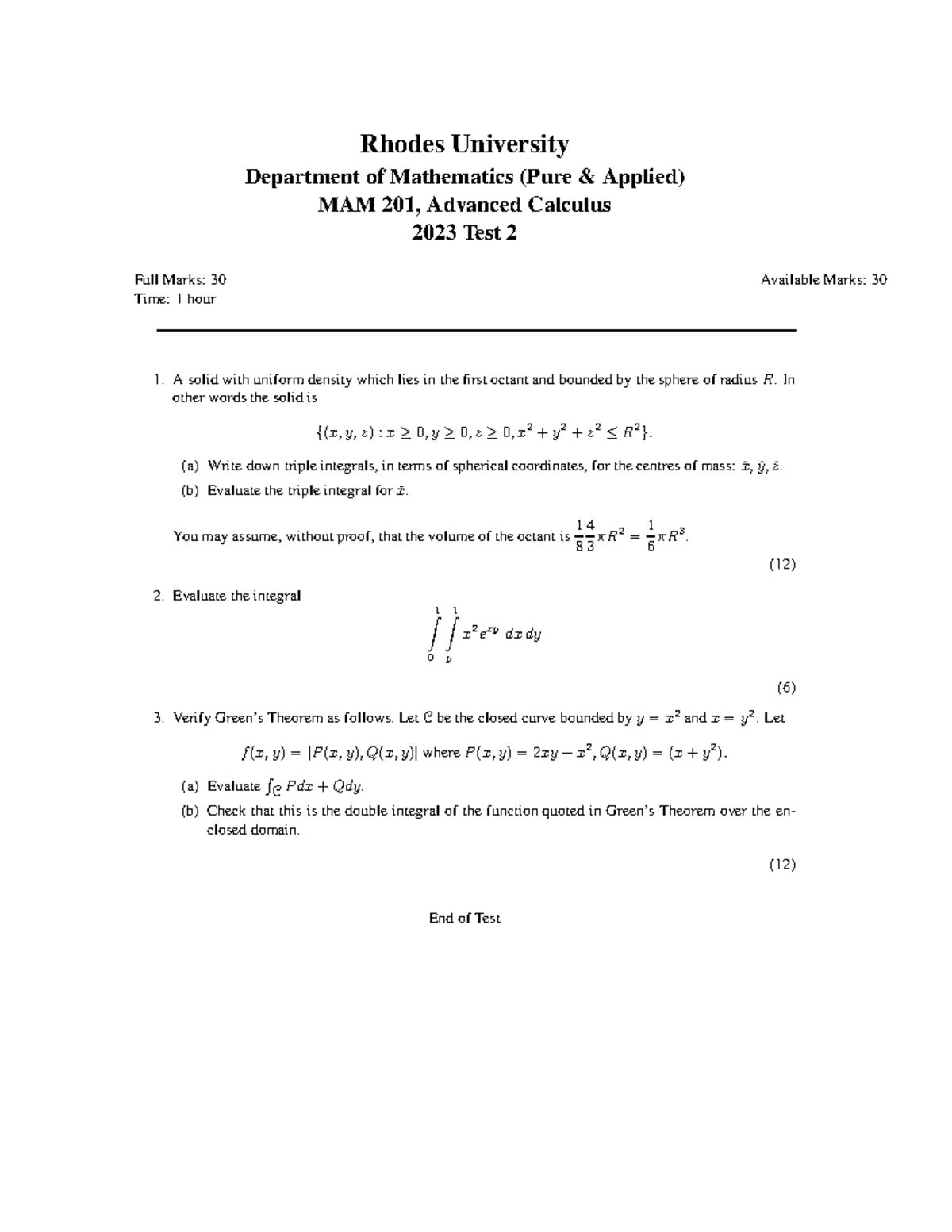 2023test2 - practise - Rhodes University Department of Mathematics ...