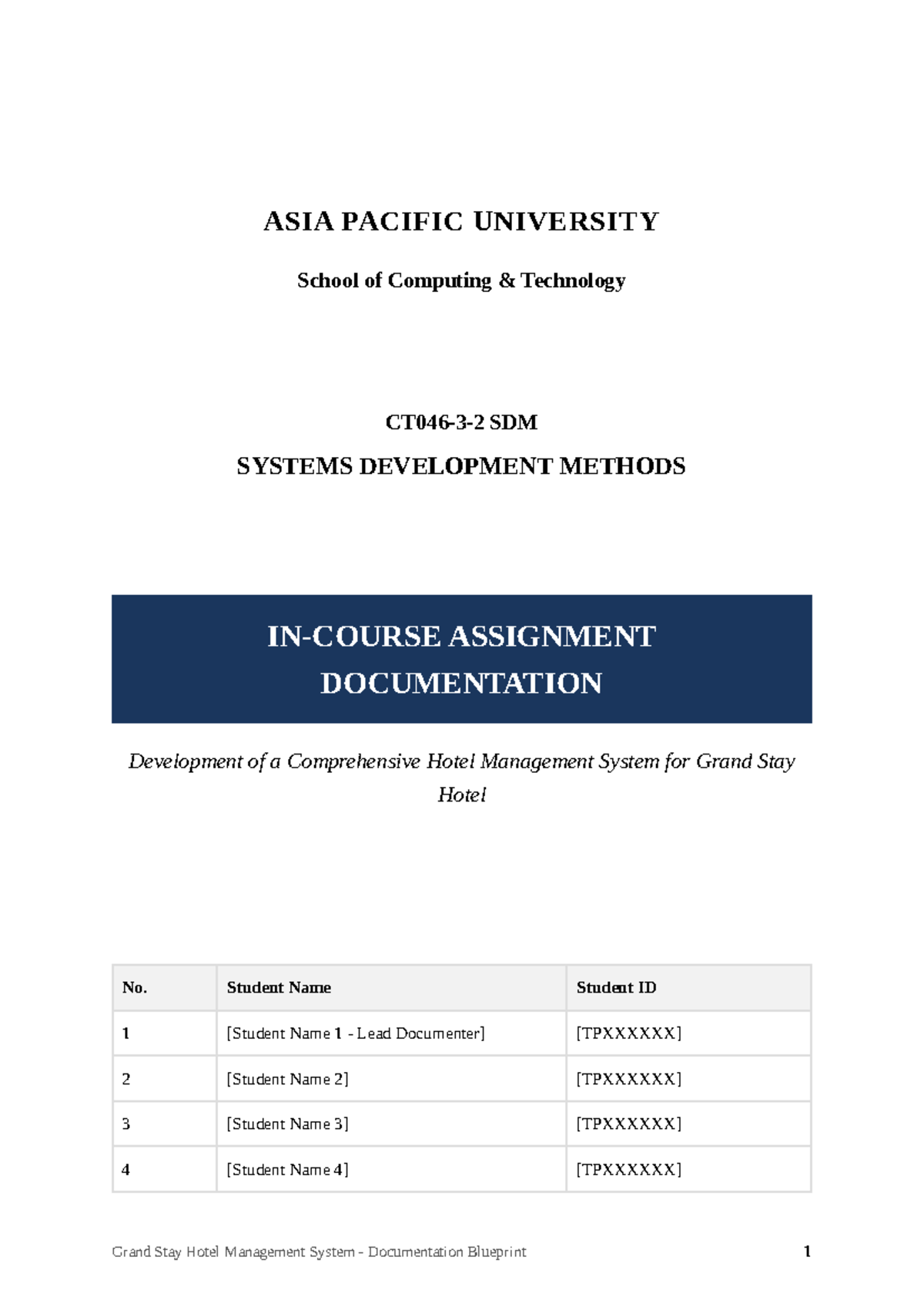 SDM301 - Grand Stay Hotel Management System Documentation Blueprint ...