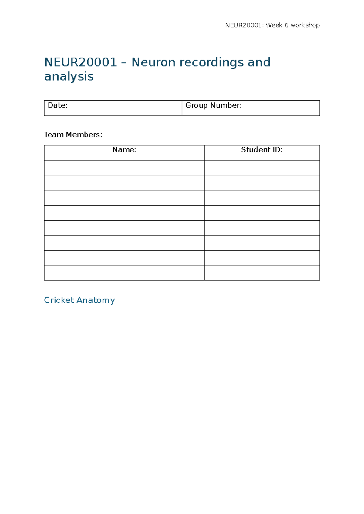 NEUR2000 Week 6 Practical Report: Neuron Recordings & Analysis - Studocu
