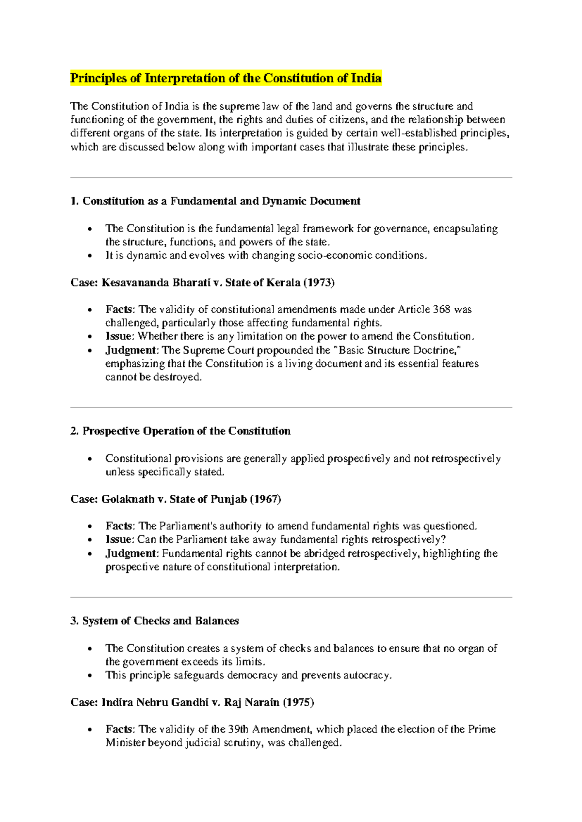 Principles of Constitutional Interpretation in India: Key Cases ...