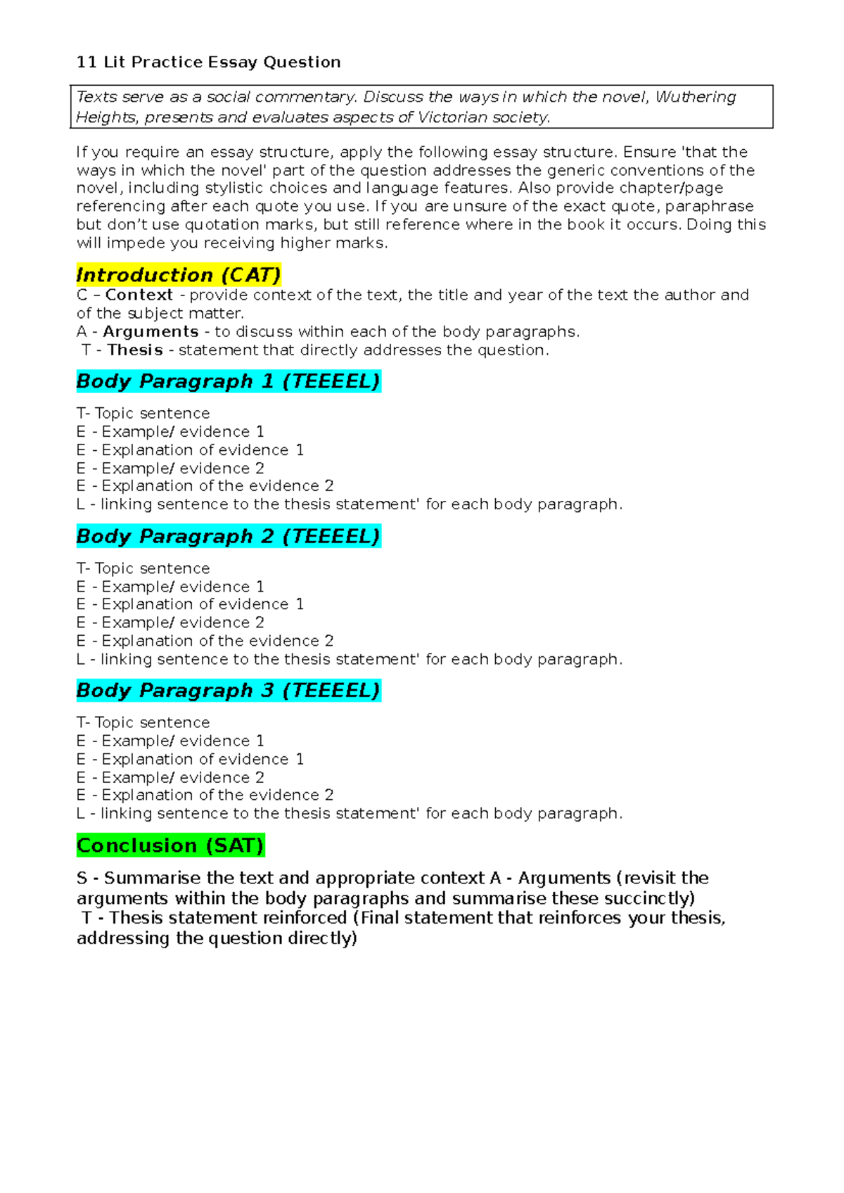 11 Lit Practice Essay: Social Commentary in Wuthering Heights - Studocu