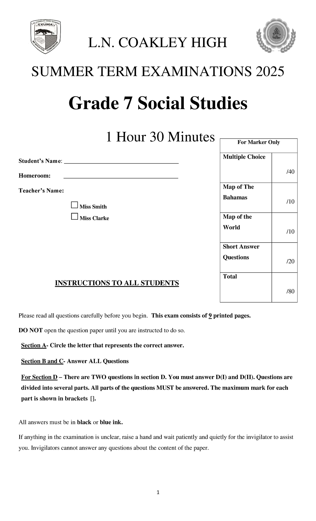 Grade 7 Social Studies Summer Term Exam 2025 - Complete Guide - Studocu