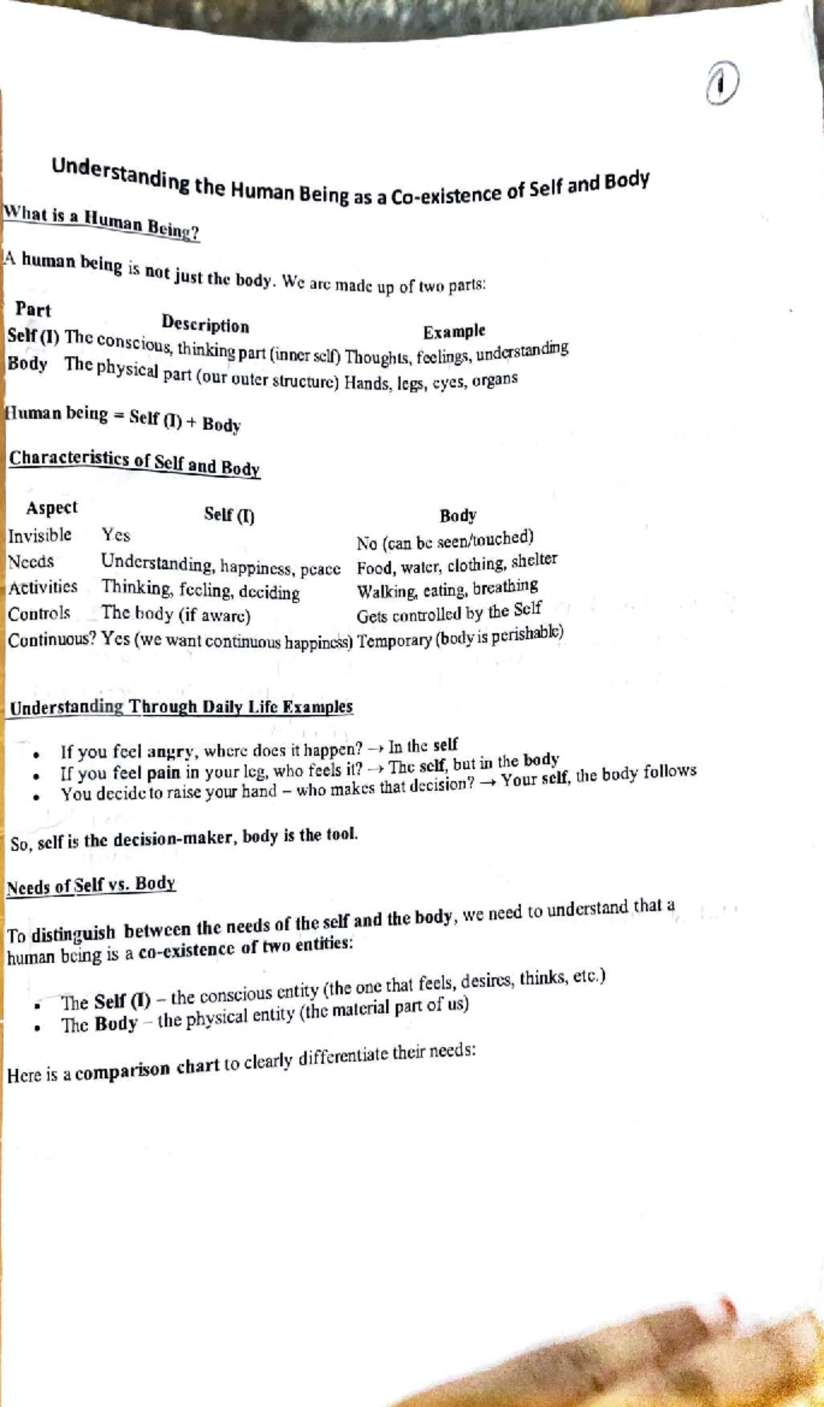 Understanding the Self and Body: UHV 2nd Unit Notes - Studocu