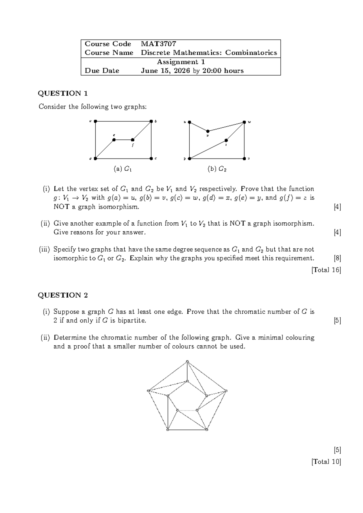 MAT3707 Discrete Mathematics: Combinatorics Assignment 1 - Graph Theory ...