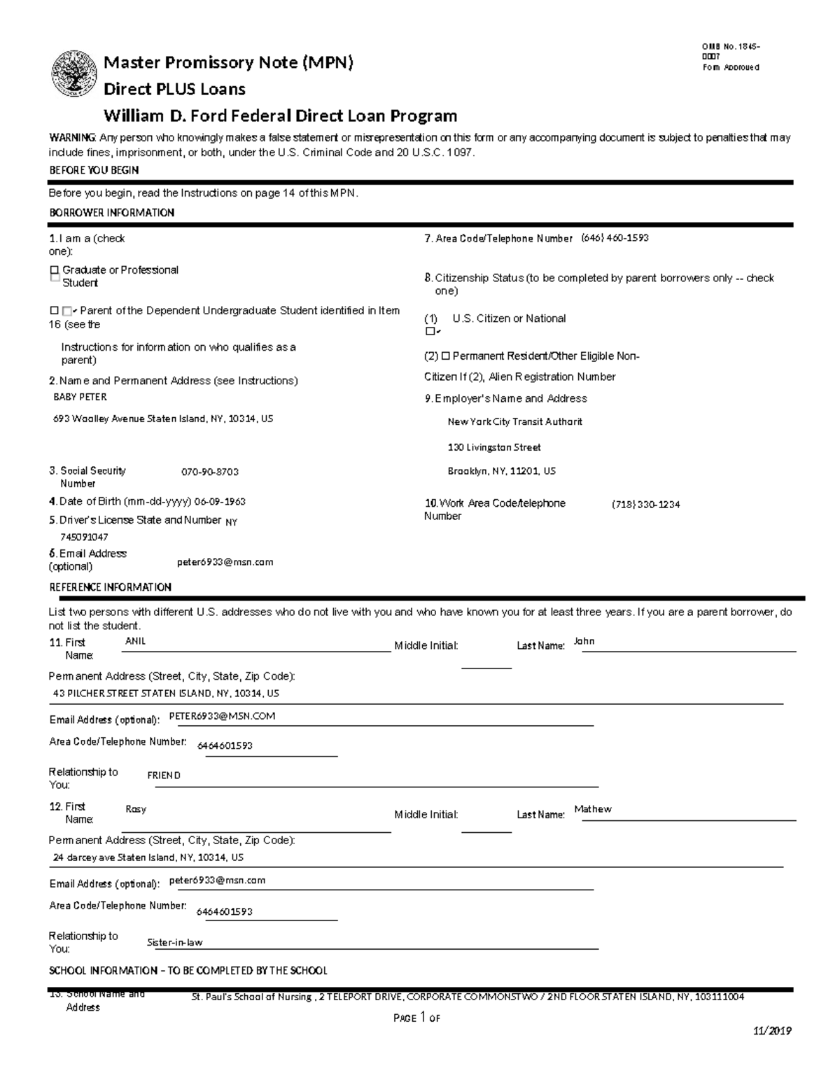 Master Promissory Note (MPN) for Direct PLUS Loans - Givj - Studocu