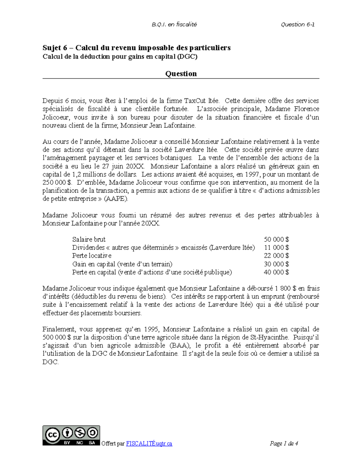B.Q.I. en fiscalité - Calcul du revenu imposable et DGC 20XX - Studocu