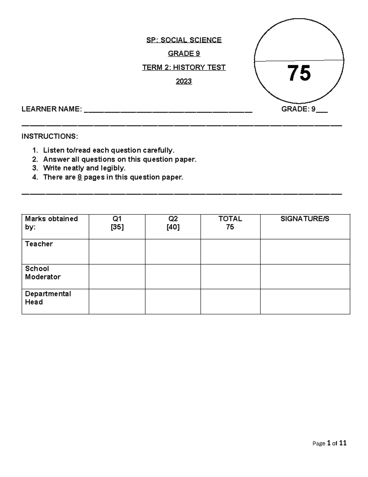 Grade 9 Technology Mid-Year Exam Paper - June 2019 - Studocu