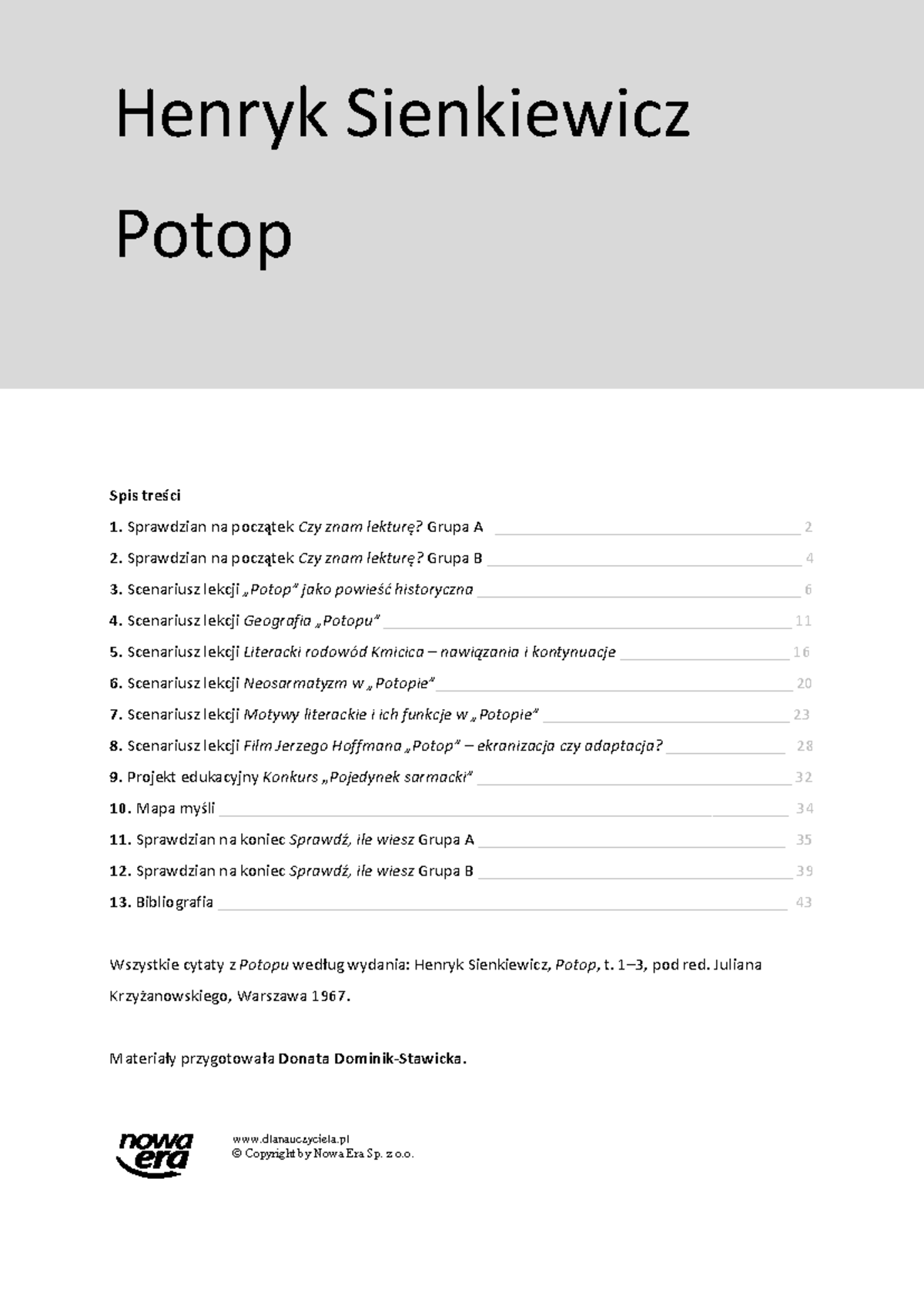 SPRAWDZIAN Z LEKTURY: "Potop" Henryka Sienkiewicza - Grupa A i B - Studocu