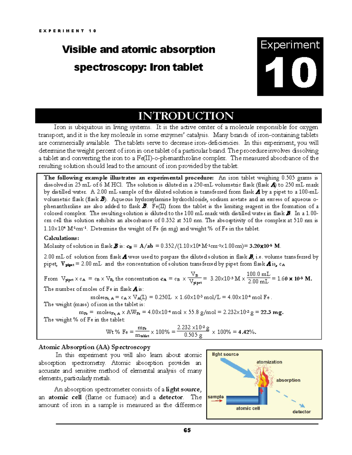 Experiment 10: Determining Iron Content in Tablets via Vis & AA ...