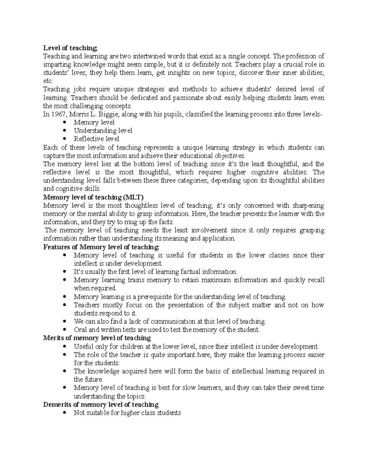 Teaching Levels: Insights from Lecture Notes on MLT & ULT Strategies ...