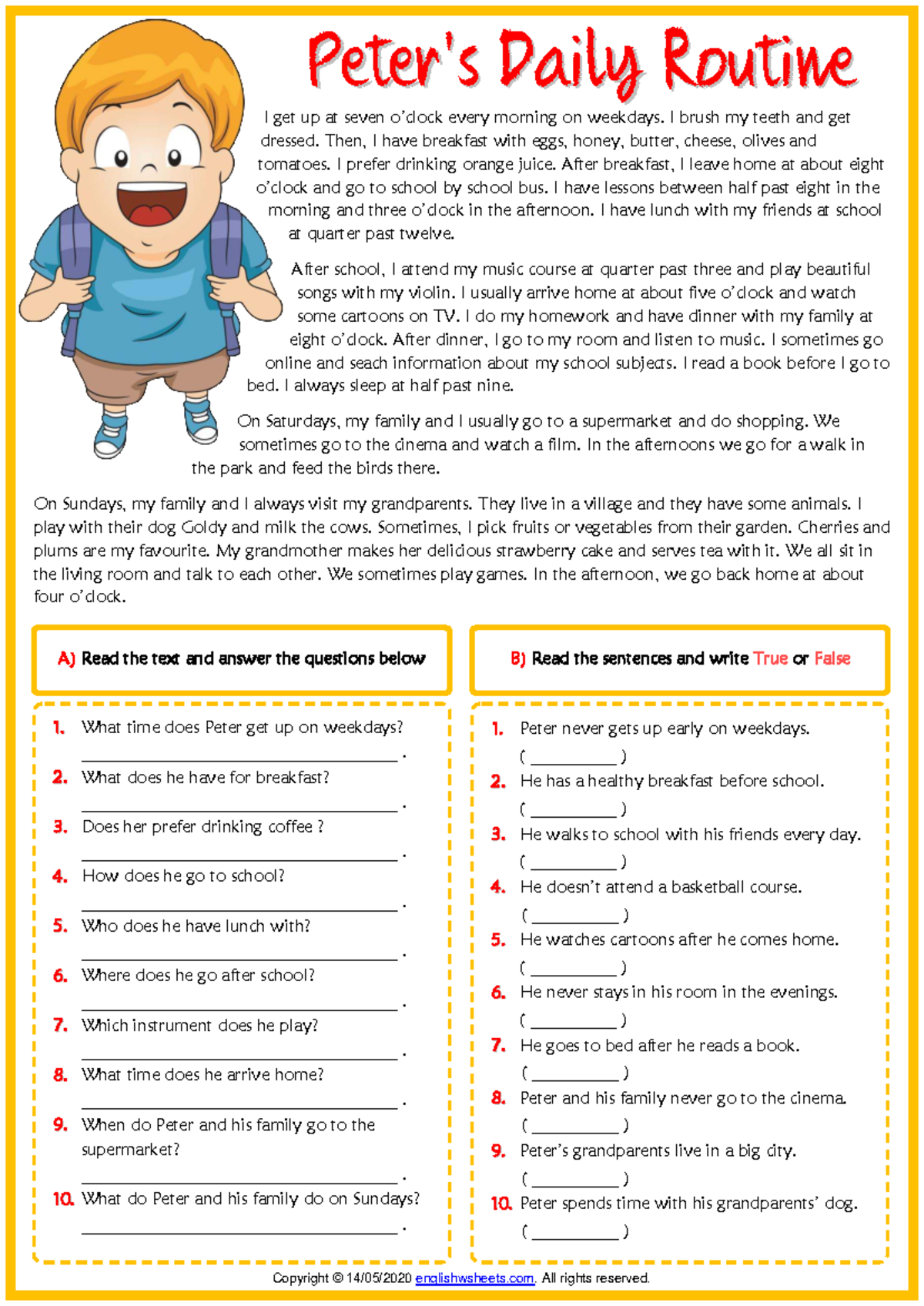 Grade 6 Daily Routine: Present Simple Handout 1 - Studocu