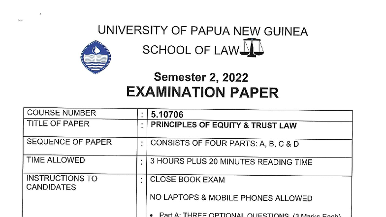 5.10706 Principles of Equity & Trust Law Exam Paper (2022) - Studocu