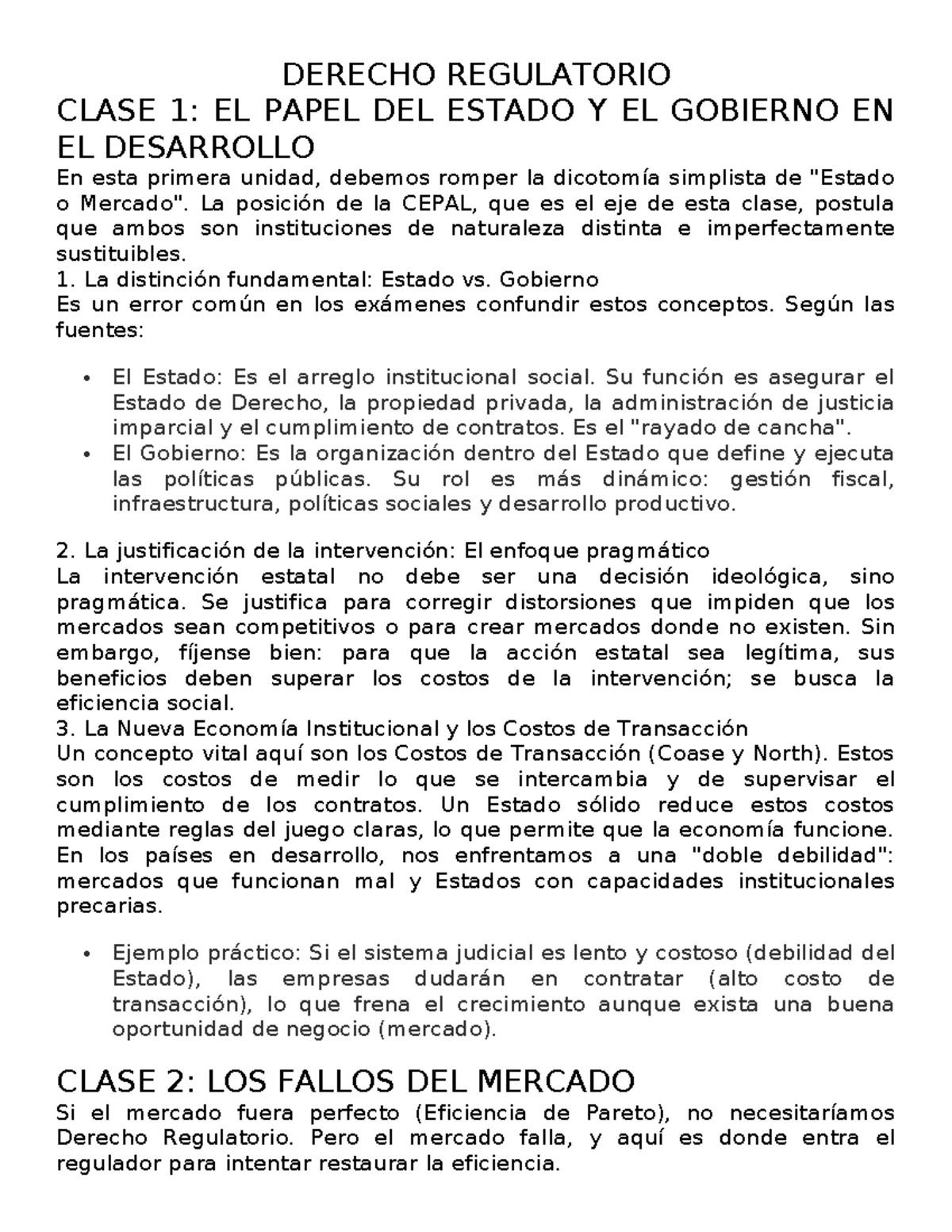 DERECHO REGULATORIO CLASE 1: EL PAPEL DEL ESTADO Y GOBIERNO EN EL ...
