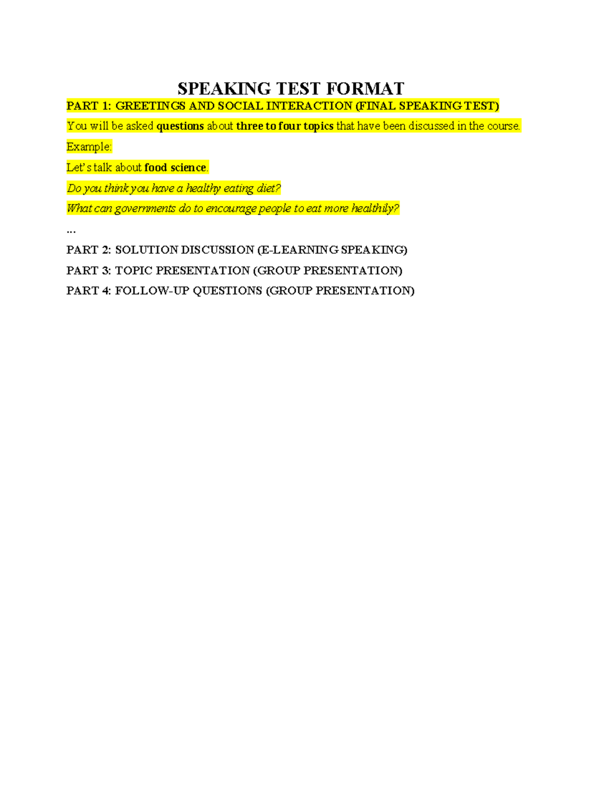 B1.4 Speaking TEST Format - Thiết kế yếu tố hình học đường ô tô ...