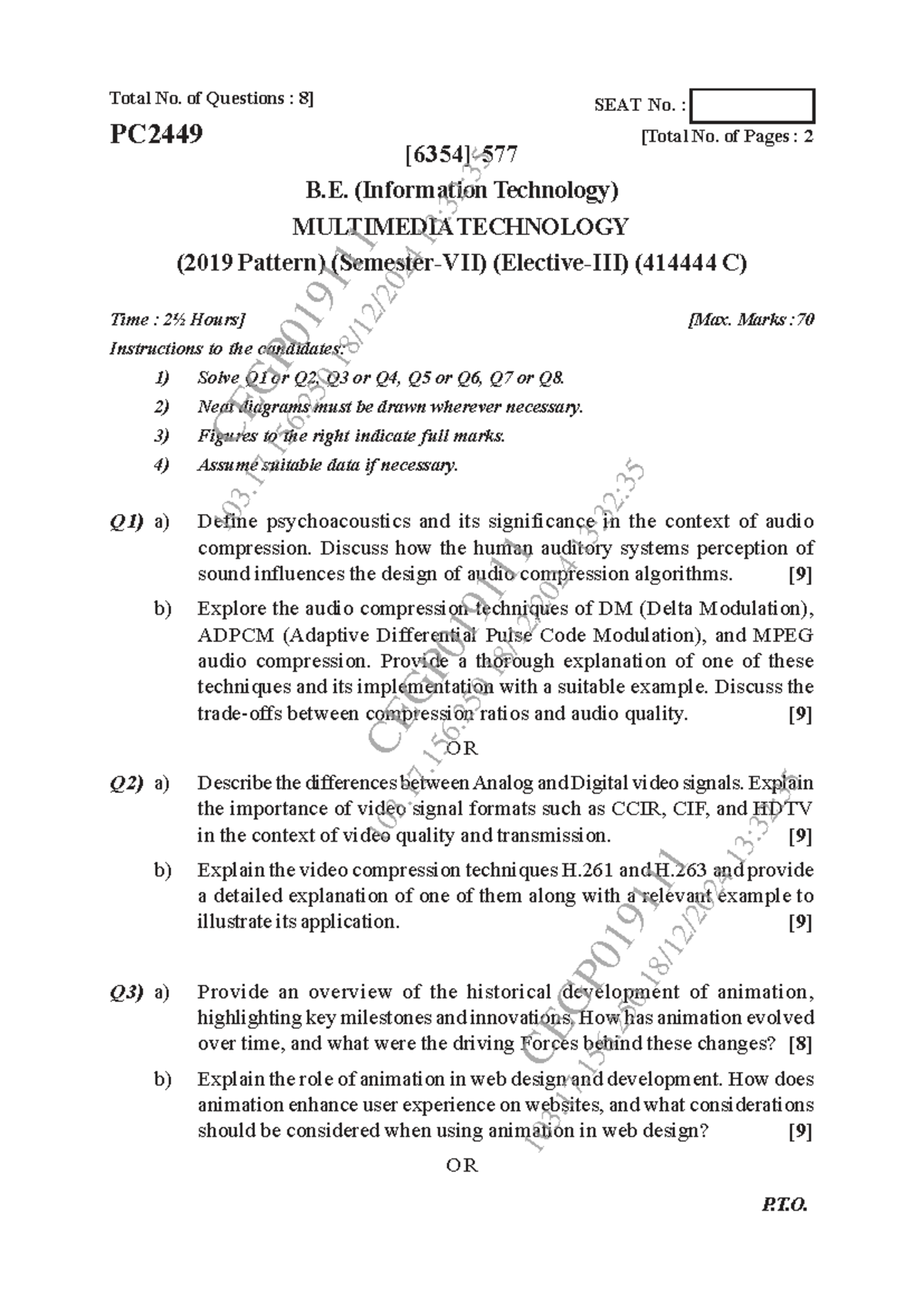 B.E. (IT) Multimedia Technology - Dec 2024 MT Question Paper - Studocu