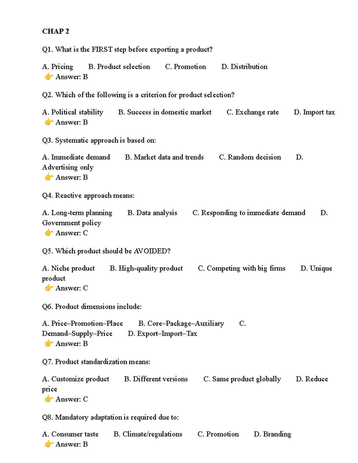 KINH Doanh XUẤT NHẬP KHẨU: CHAP 2 & 3 Q&A Notes - Studocu