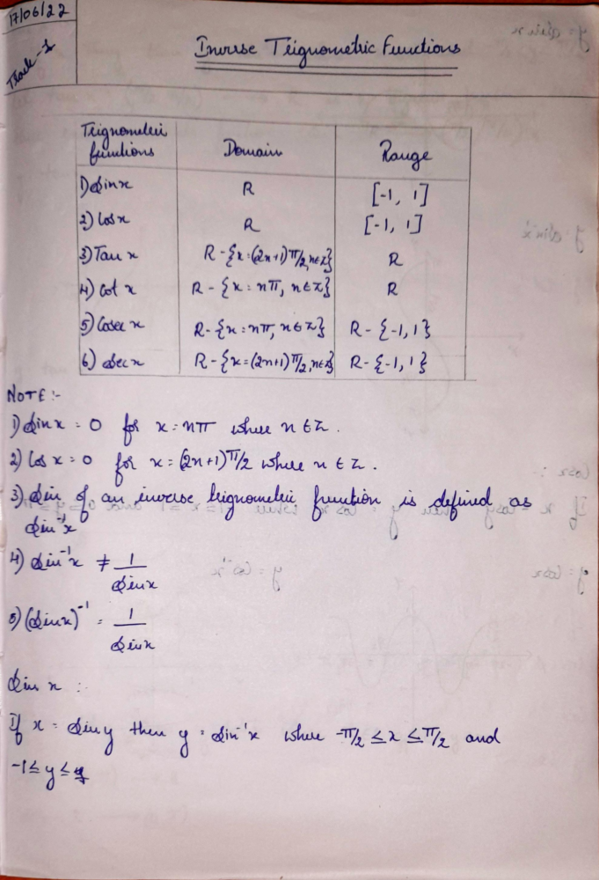 Inverse Trigonometric Functions: Domain & Range Analysis (MATH 101 ...