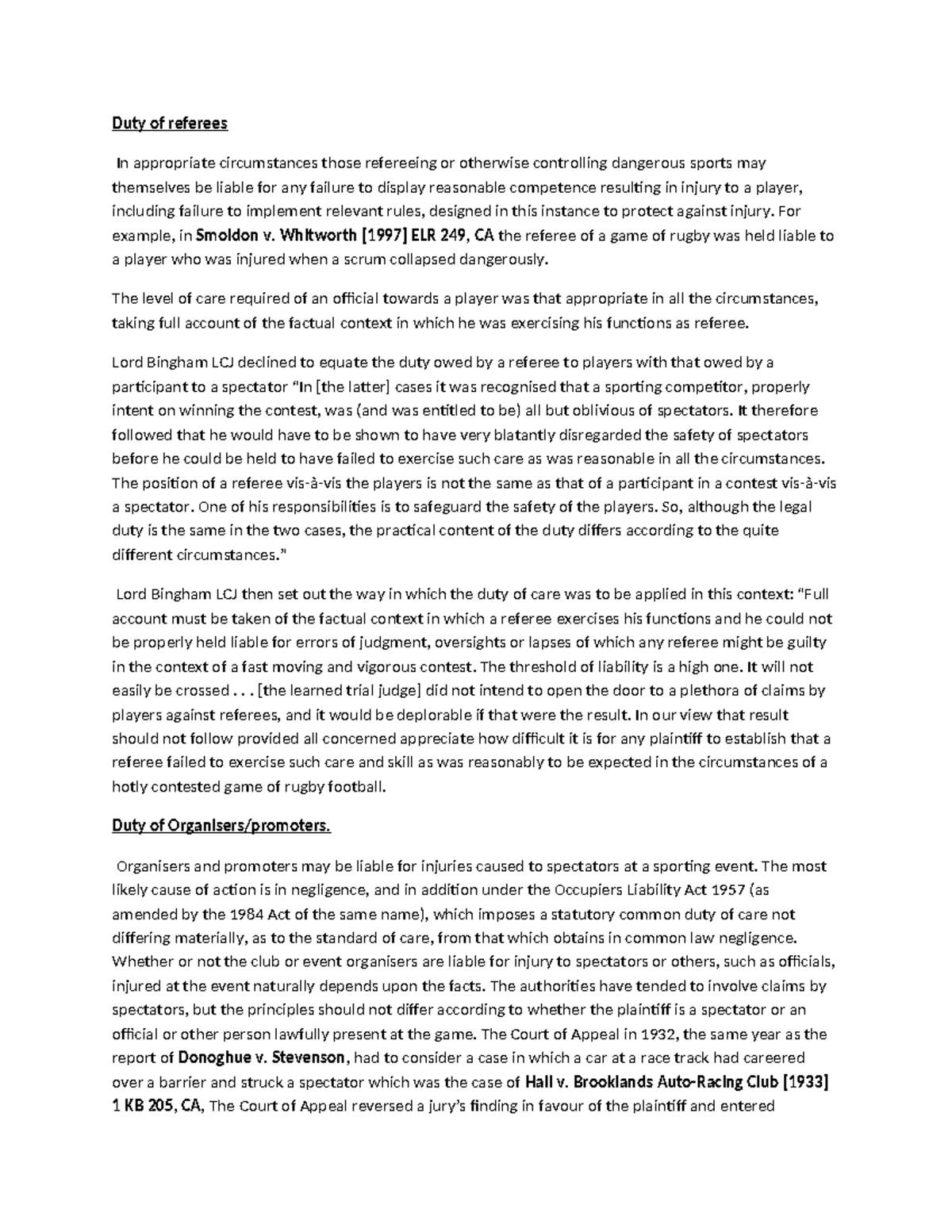 Duty of Referees in Sports Law: Liability and Responsibilities - Studocu