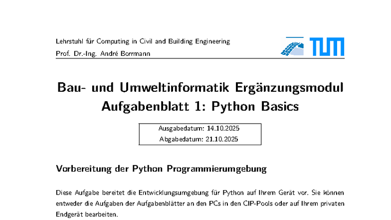 BUI Ergänzungsmodul Aufgabenblatt 01: Python Basics und Listen - Studocu