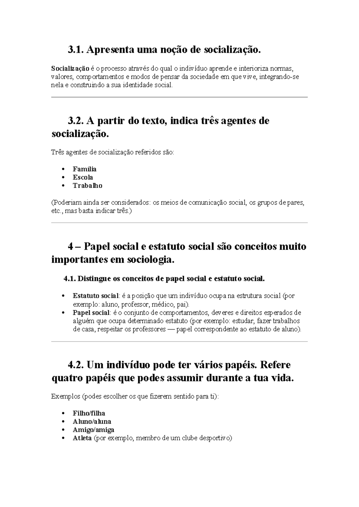 3.1. Noções de Socialização e Papéis Sociais em Sociologia - Studocu