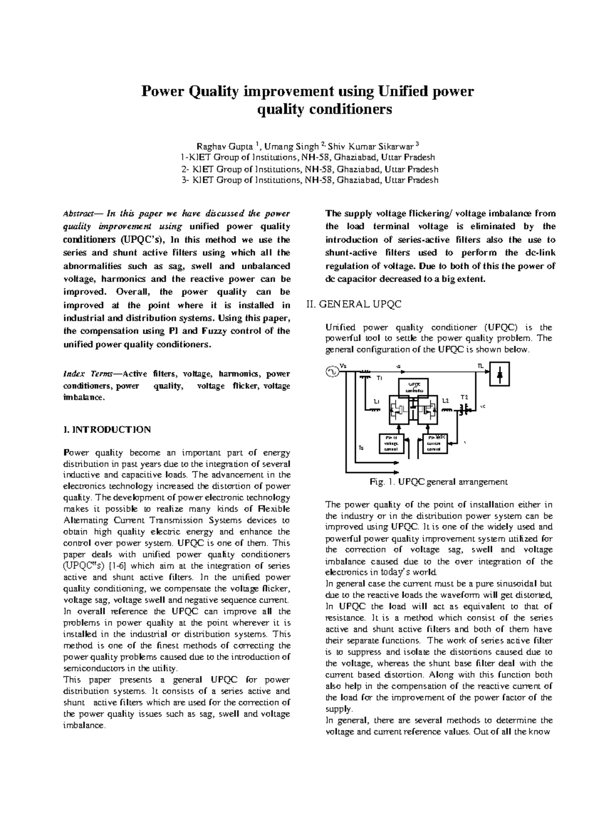 Power Quality Improvement with UPQC: PWM Control Methods - Studocu