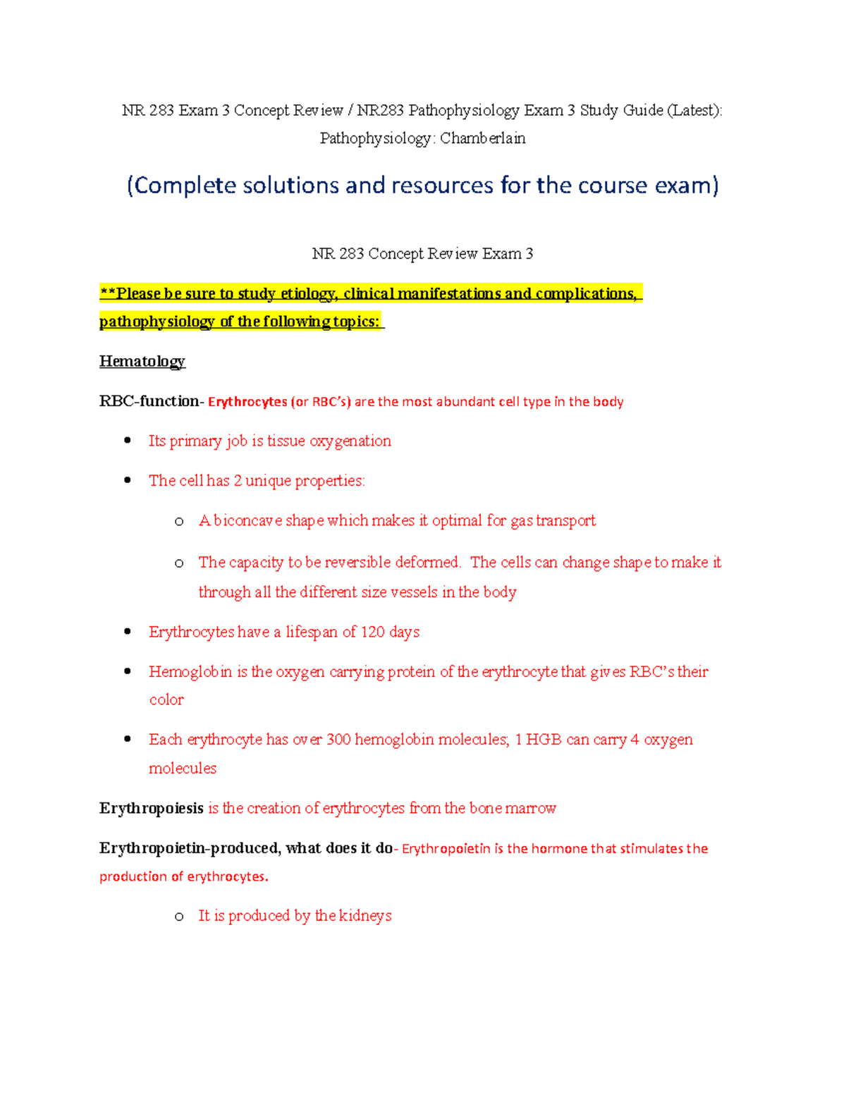 NR 283 Exam 3 Pathophysiology Concept Review Guide - Studocu