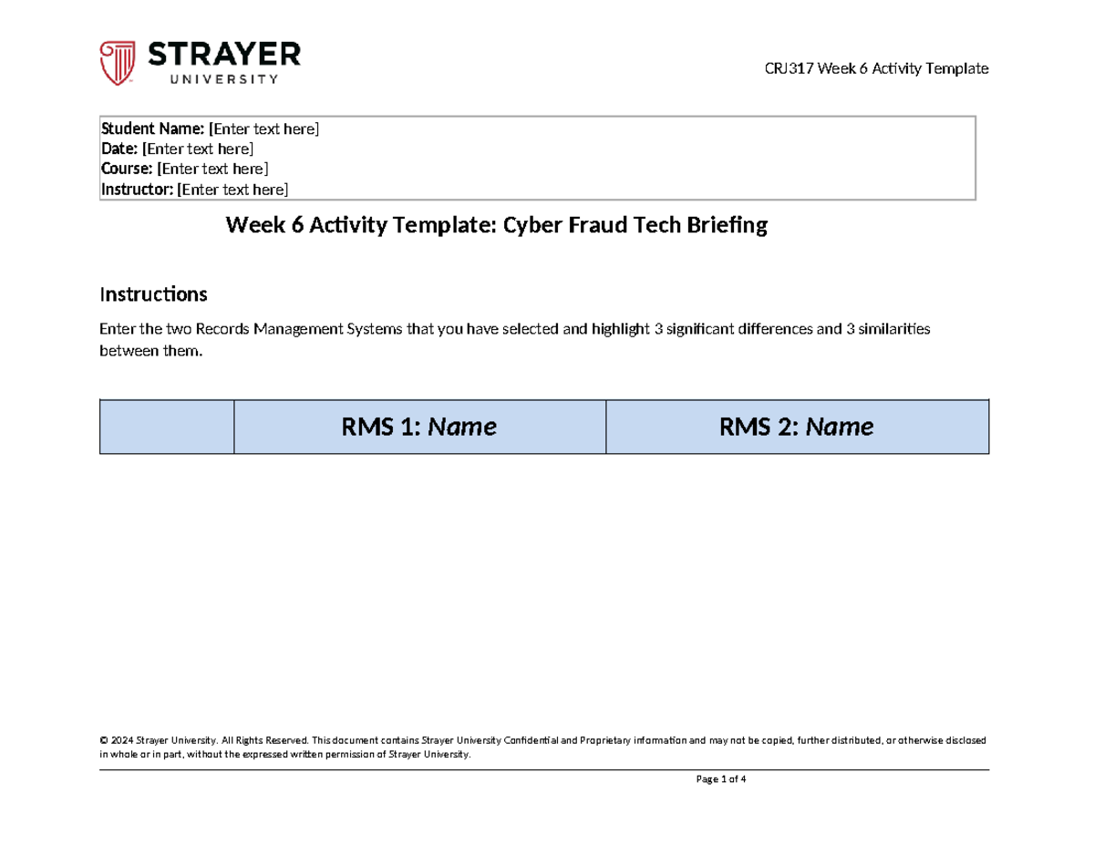 CF Week 6 Activity: Cyber Fraud RMS Comparison Template - Studocu