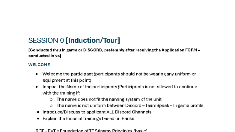 Modified BMT - Training Sessions Overview and Guidelines - Studocu