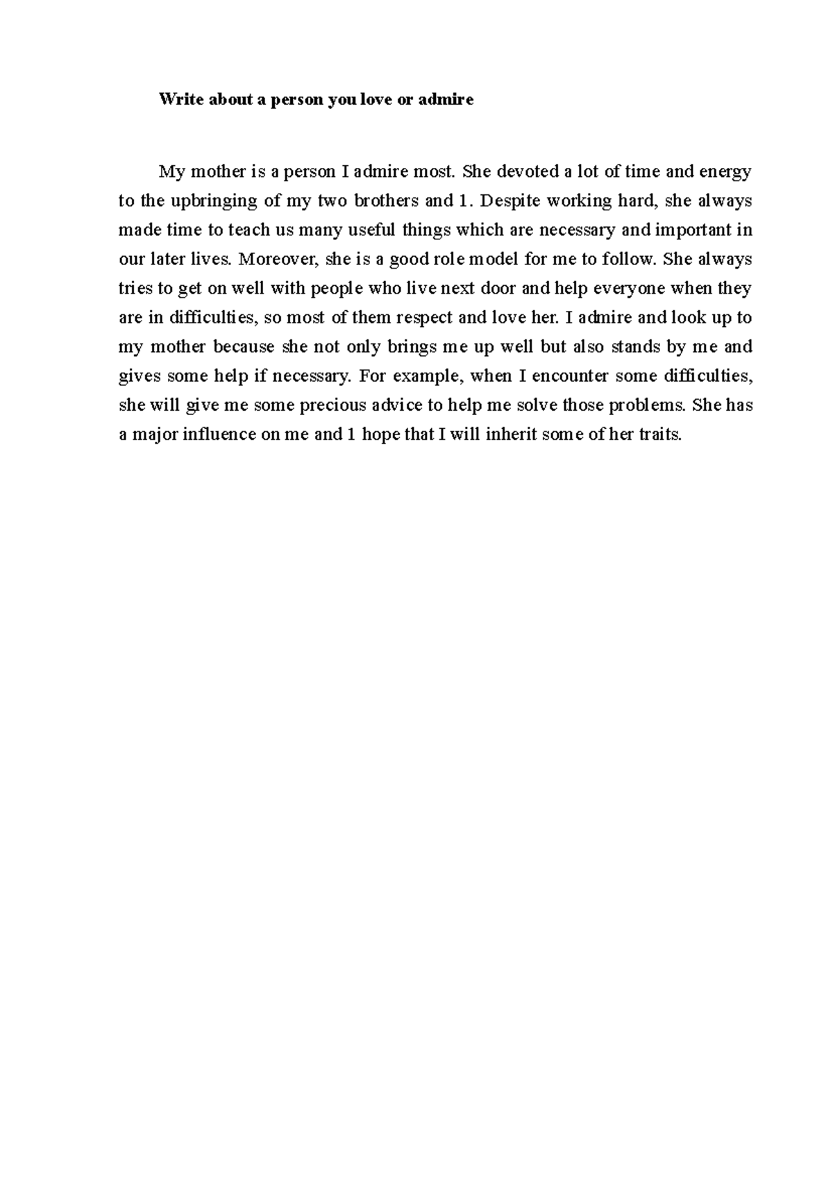 Essay Notes: Admiring My Mother as a Role Model - Studocu