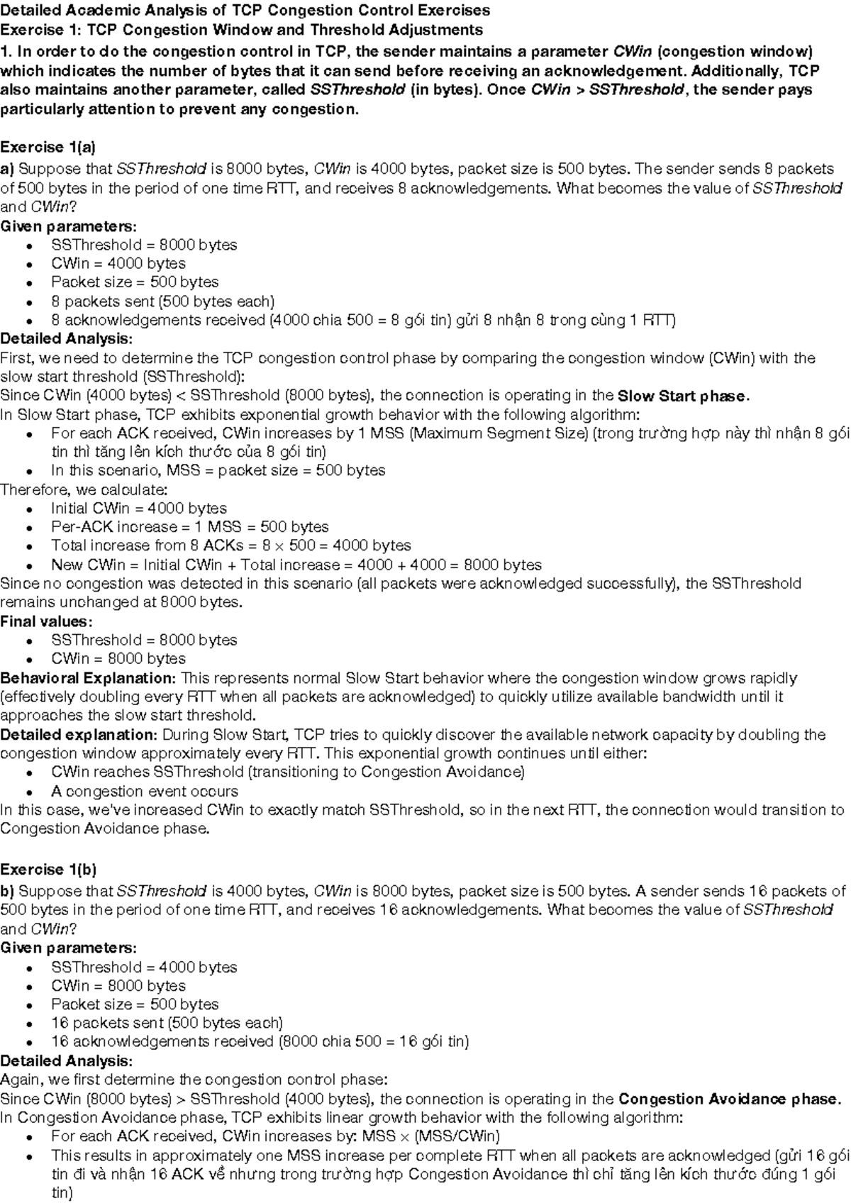 TCP Congestion Control Analysis: Exercises and Insights - Studocu