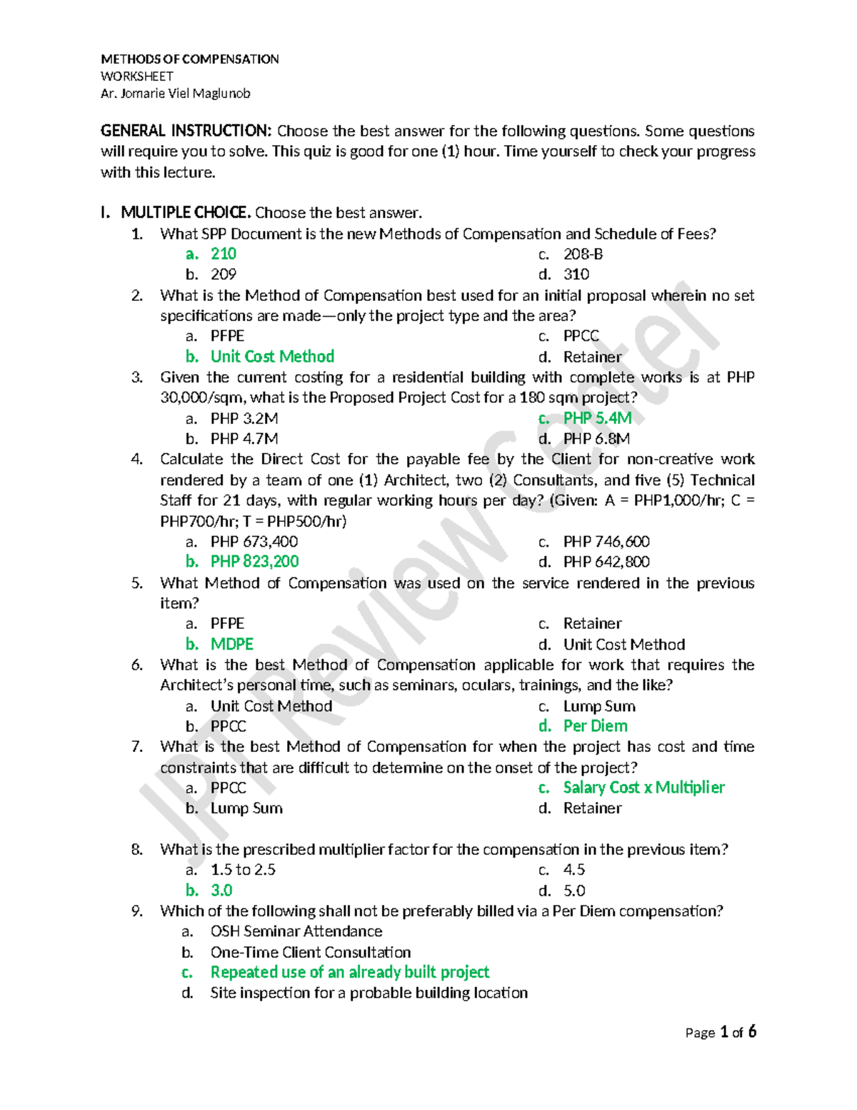 Quiz on Methods of Compensation: Arch 101 Assessment Worksheet - Studocu