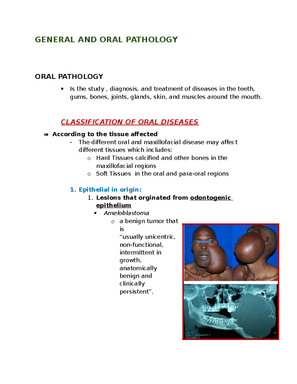 General and Oral Pathology Notes: A Study of Oral Diseases - Studocu