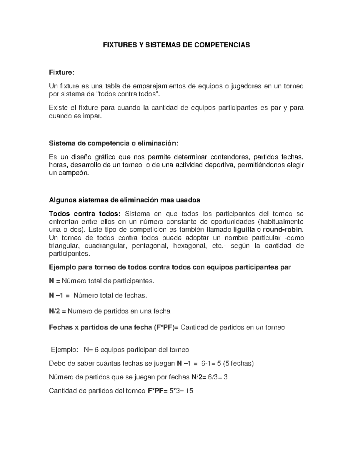 2. Análisis de Fixtures y Sistemas de Competencias en Torneos - Studocu