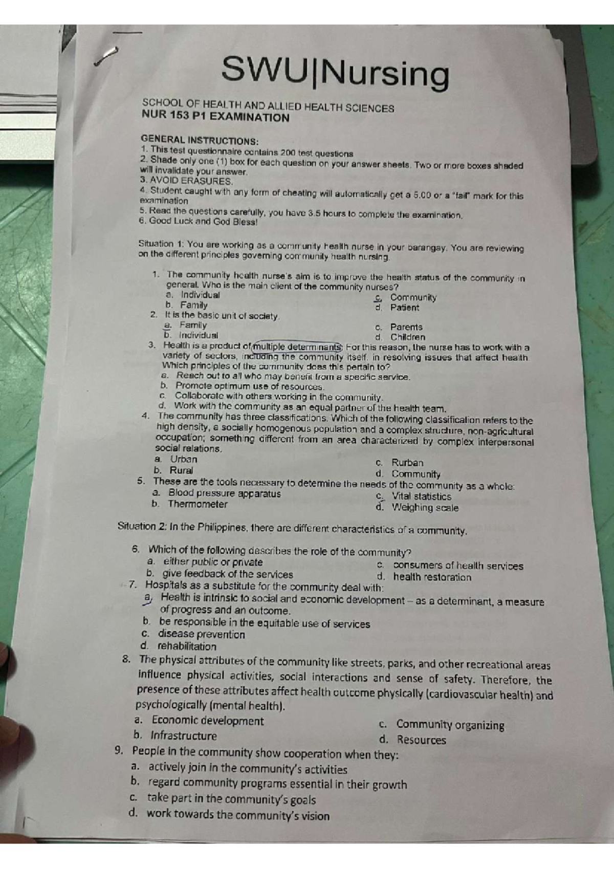 NUR 153 P1 Final Exam Review: Community Health Nursing Concepts - Studocu