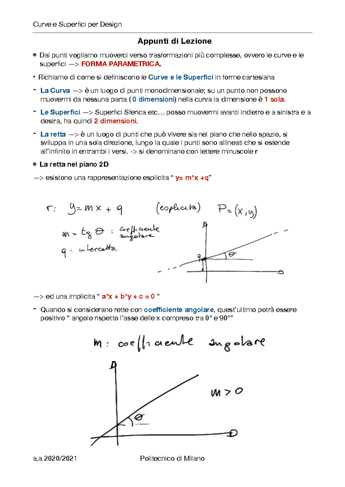 Forma Parametrica / Retta nel Piano 2D - Curve e Superfici per Design ...