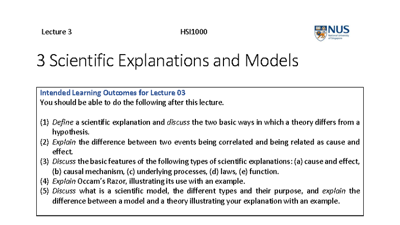 Lecture 03: Scientific Explanations, Models, and Learning Outcomes ...