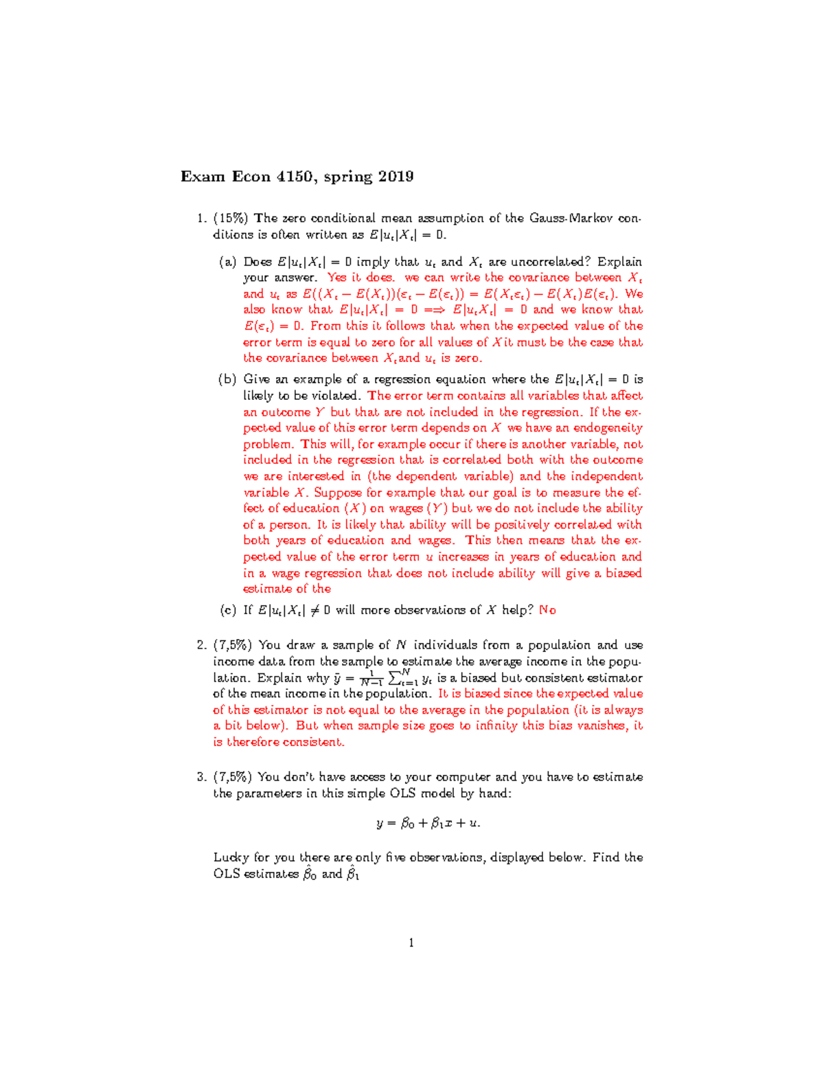 Econ 4150 Midterm Exam Notes - Spring 2019 Analysis and Solutions - Studocu