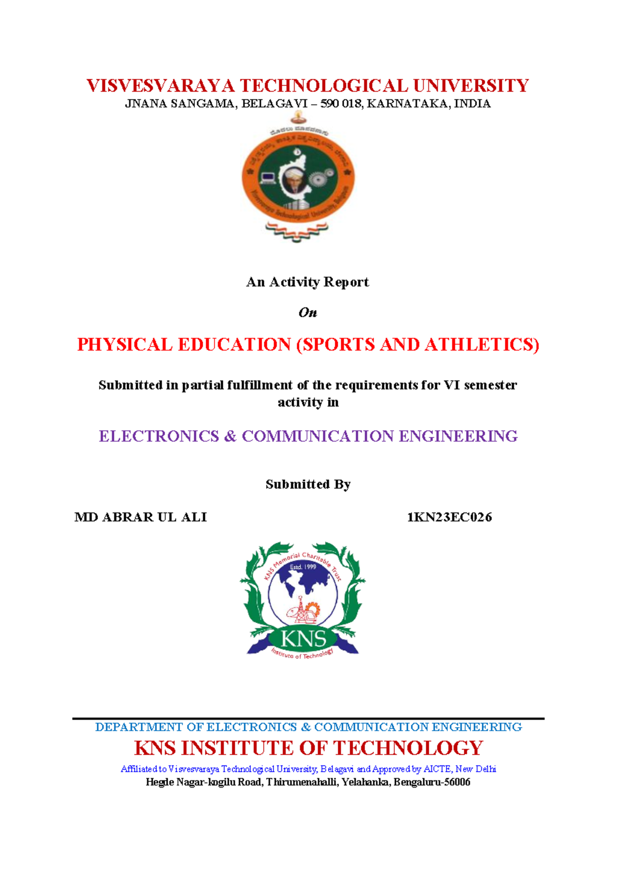 Activity Report on Physical Education (Sports & Athletics) - 6th Sem ...