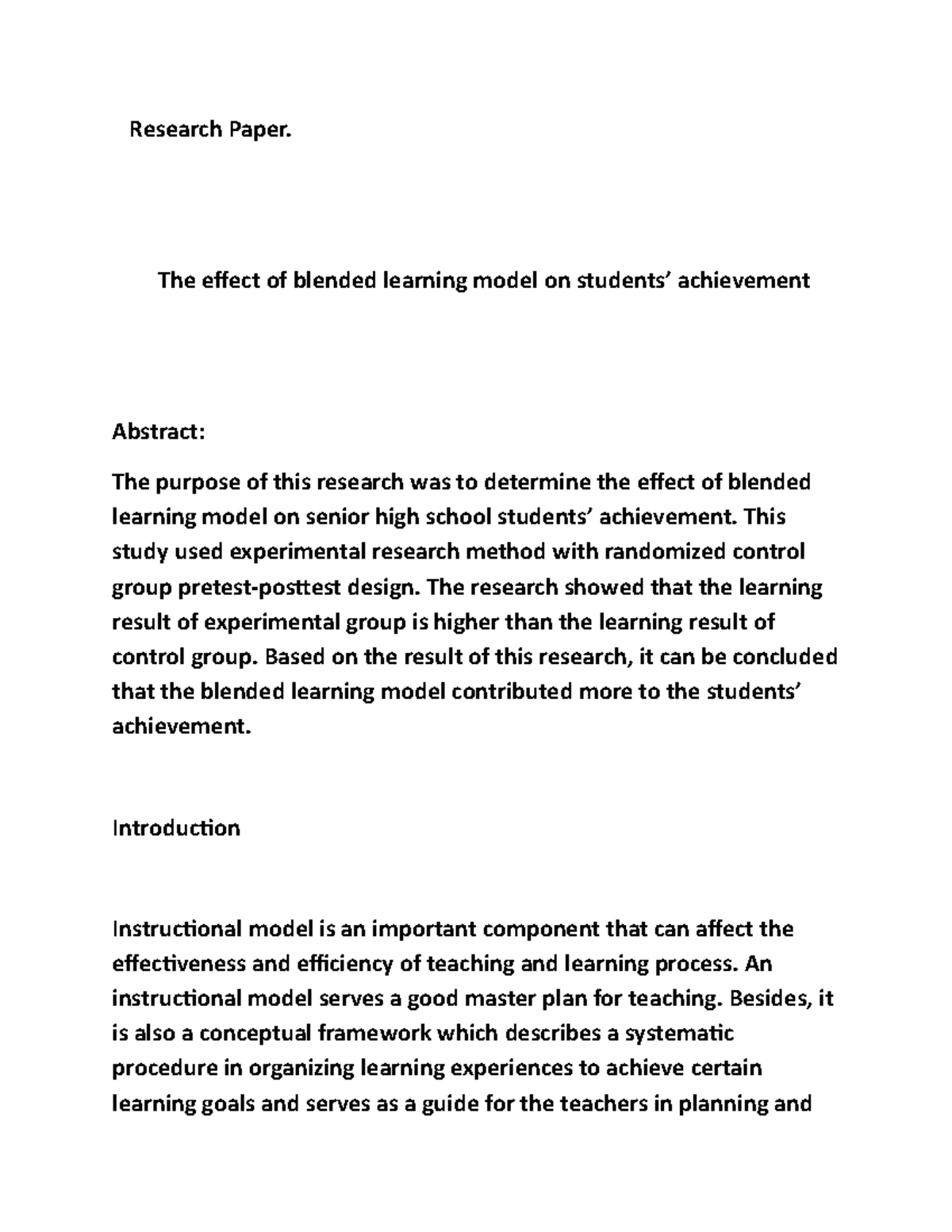 The effect of blended learning model on students - Research Paper. The ...